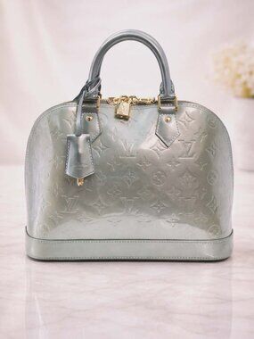 Authentic Louis Vuitton Alma PM Vernis Leather Green LV Satchel Handbag